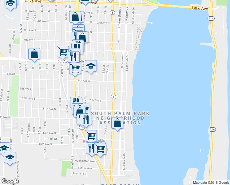 map of restaurants, bars, coffee shops, grocery stores, and more near 928 South Federal Highway in Lake Worth