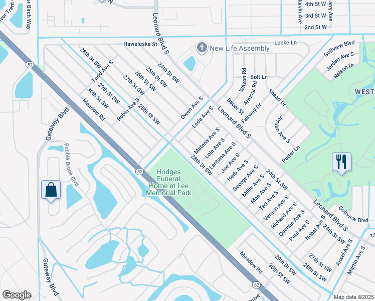 map of restaurants, bars, coffee shops, grocery stores, and more near 5005 28th Street Southwest in Lehigh Acres