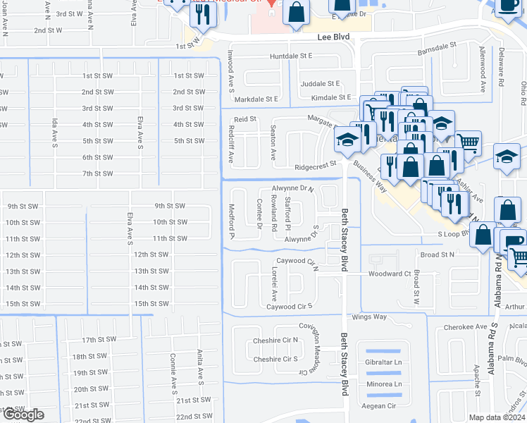 map of restaurants, bars, coffee shops, grocery stores, and more near 110 Contee Drive in Lehigh Acres