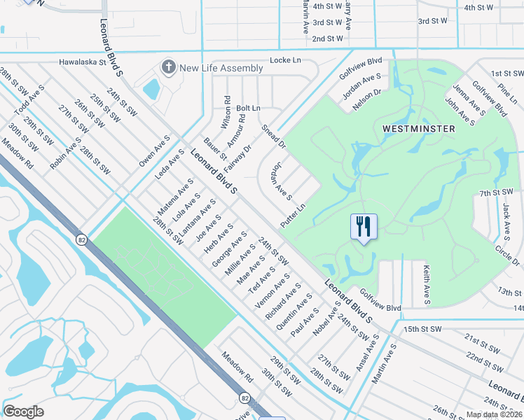 map of restaurants, bars, coffee shops, grocery stores, and more near 4924 24th Street Southwest in Lehigh Acres