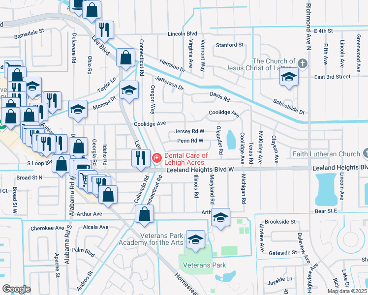 map of restaurants, bars, coffee shops, grocery stores, and more near 407 Bougainvillea Road West in Lehigh Acres