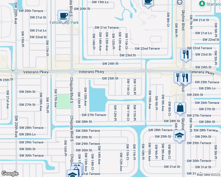 map of restaurants, bars, coffee shops, grocery stores, and more near 2529 Southwest 13th Avenue in Cape Coral