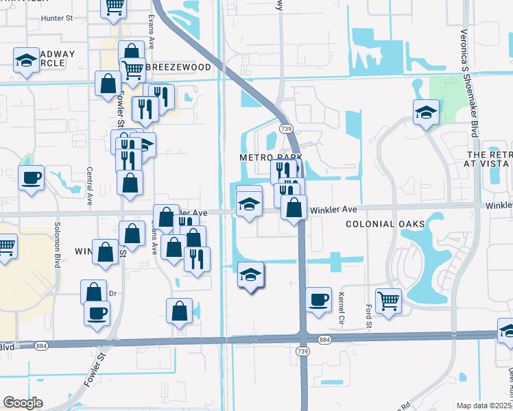 map of restaurants, bars, coffee shops, grocery stores, and more near 2825 Winkler Avenue in Fort Myers