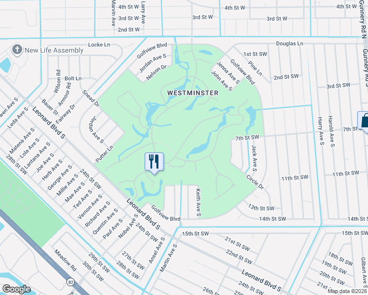 map of restaurants, bars, coffee shops, grocery stores, and more near 2199 Berkley Way in Lehigh Acres