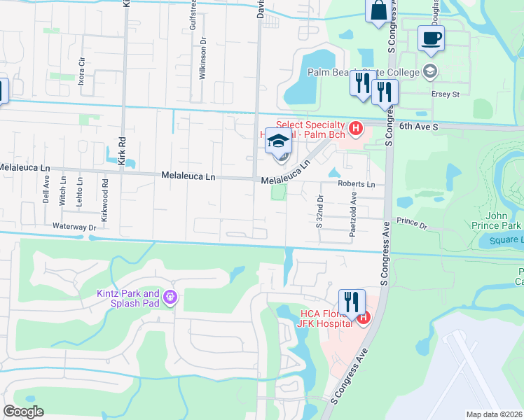 map of restaurants, bars, coffee shops, grocery stores, and more near 4810 Davis Road in Lake Worth