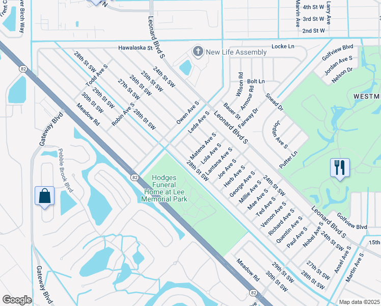 map of restaurants, bars, coffee shops, grocery stores, and more near 5020 27th Street Southwest in Lehigh Acres