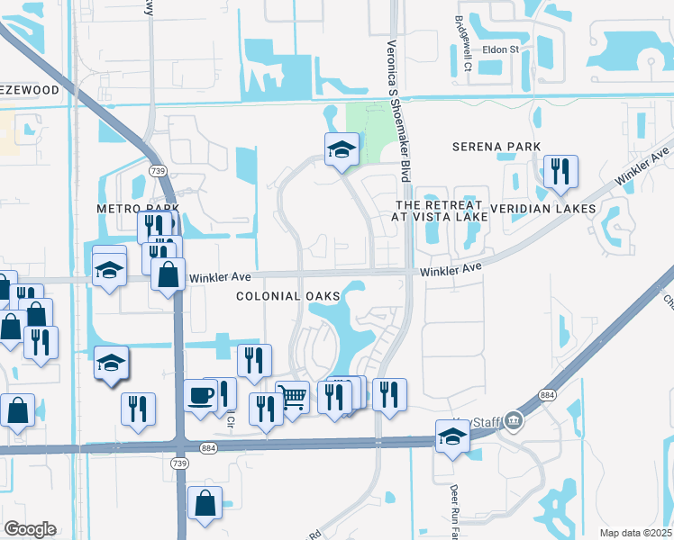 map of restaurants, bars, coffee shops, grocery stores, and more near 3407 Winkler Avenue in Fort Myers