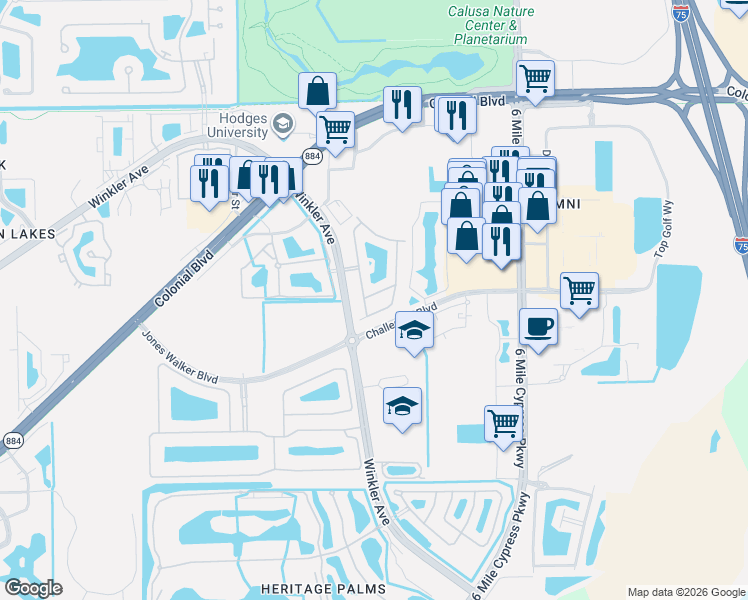 map of restaurants, bars, coffee shops, grocery stores, and more near 3815 Clearbrook Lane in Fort Myers