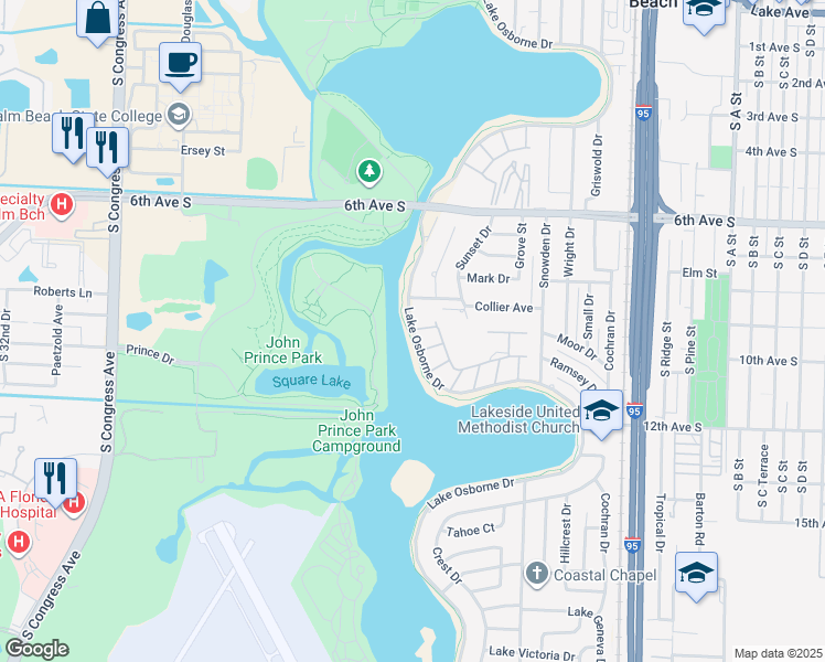 map of restaurants, bars, coffee shops, grocery stores, and more near 2802 Lake Osborne Drive in Lake Worth