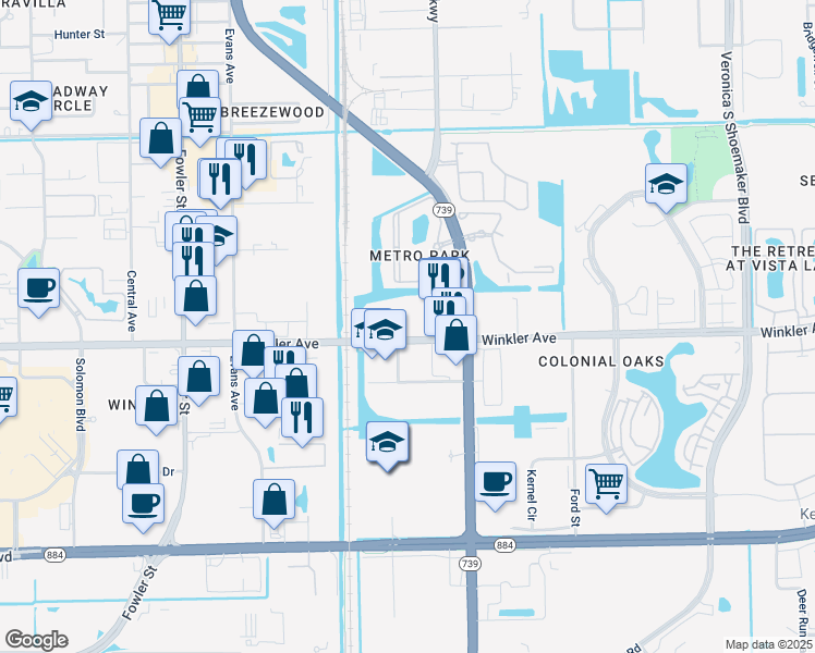 map of restaurants, bars, coffee shops, grocery stores, and more near 2825 Winkler Avenue in Fort Myers
