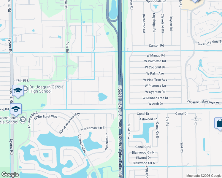 map of restaurants, bars, coffee shops, grocery stores, and more near 51st Street in Lake Worth