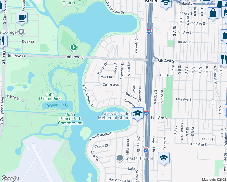 map of restaurants, bars, coffee shops, grocery stores, and more near 2029 Collier Avenue in Lake Worth