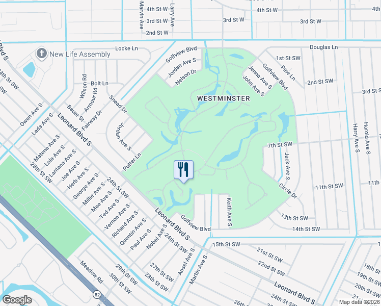 map of restaurants, bars, coffee shops, grocery stores, and more near 2199 Berkley Way in Lehigh Acres