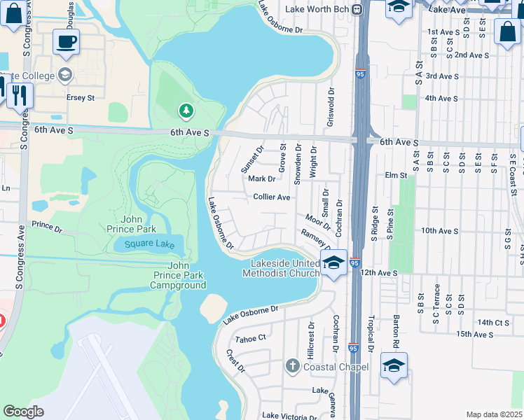 map of restaurants, bars, coffee shops, grocery stores, and more near 3402 Cynthia Lane in Lake Worth Beach