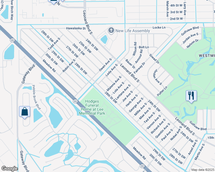 map of restaurants, bars, coffee shops, grocery stores, and more near 5020 27th Street Southwest in Lehigh Acres