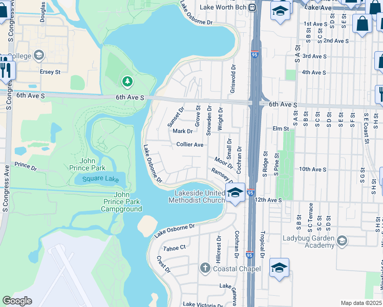 map of restaurants, bars, coffee shops, grocery stores, and more near 2029 Collier Avenue in Lake Worth