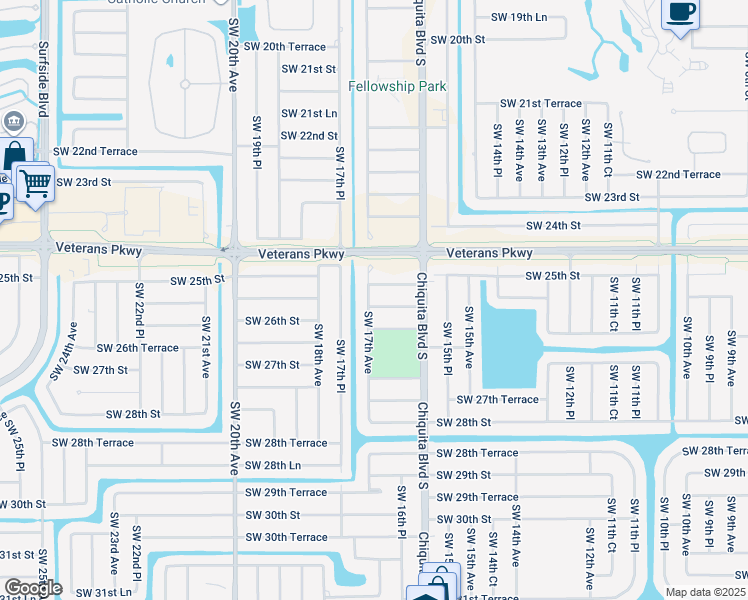 map of restaurants, bars, coffee shops, grocery stores, and more near 2510 Southwest 17th Avenue in Cape Coral