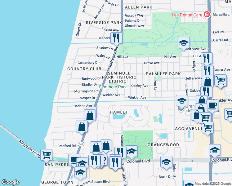 map of restaurants, bars, coffee shops, grocery stores, and more near 1430 Arthur Avenue in Fort Myers