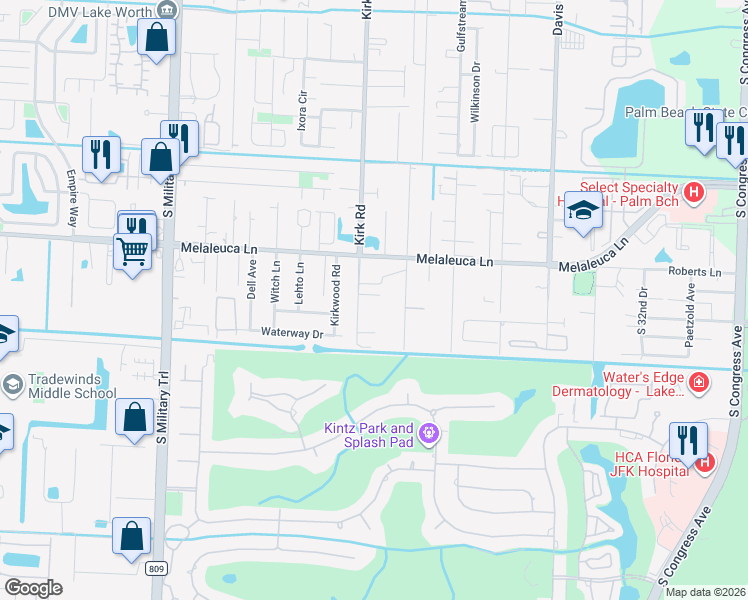 map of restaurants, bars, coffee shops, grocery stores, and more near 3956 Pesiri Lane in Lake Worth