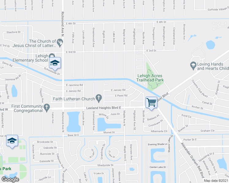 map of restaurants, bars, coffee shops, grocery stores, and more near 902 East Jersey Road in Lehigh Acres