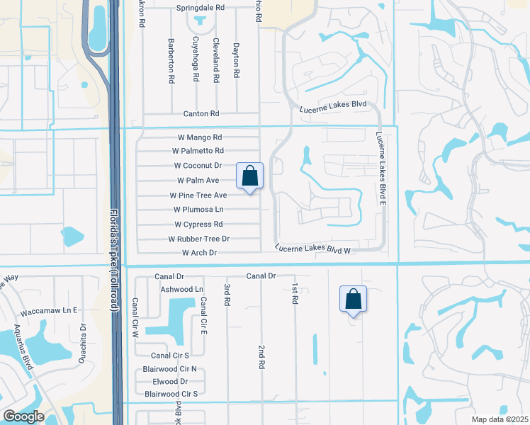 map of restaurants, bars, coffee shops, grocery stores, and more near 7458 East Plumosa Lane in Lake Worth