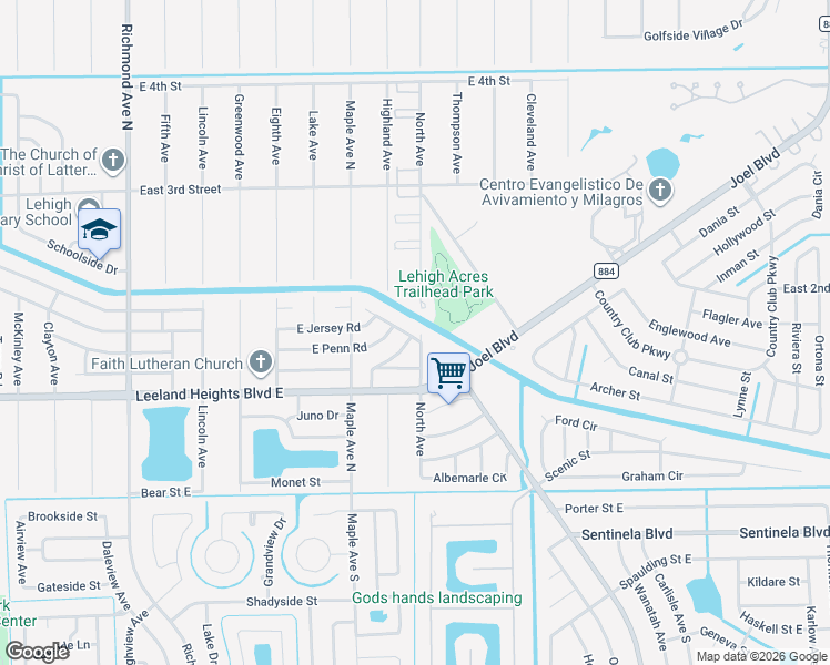 map of restaurants, bars, coffee shops, grocery stores, and more near 116 North Avenue in Lehigh Acres
