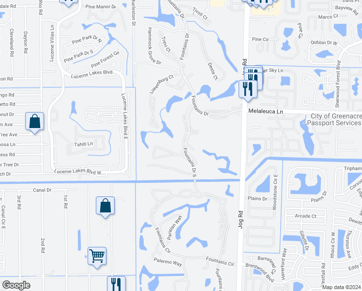 map of restaurants, bars, coffee shops, grocery stores, and more near 4733 Fountains Drive South in Lake Worth Beach