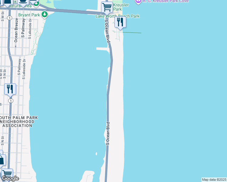 map of restaurants, bars, coffee shops, grocery stores, and more near 3170 South Ocean Boulevard in Palm Beach