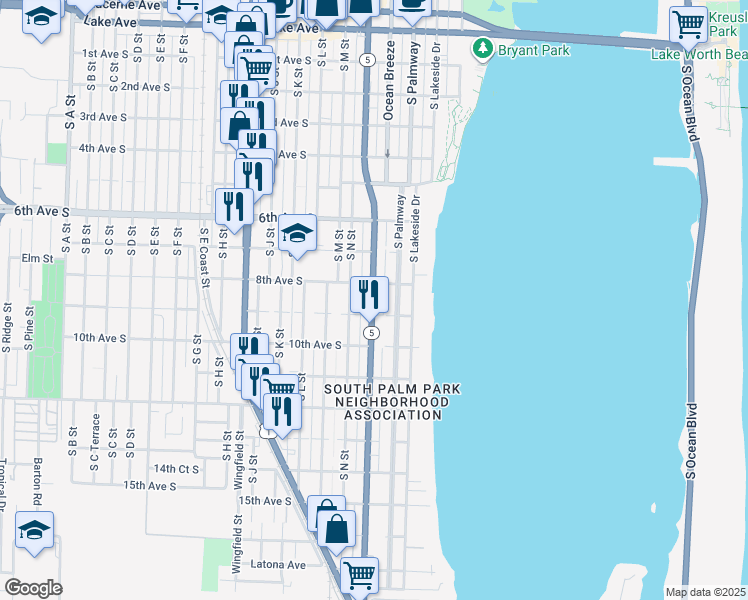 map of restaurants, bars, coffee shops, grocery stores, and more near 814 South Federal Highway in Lake Worth
