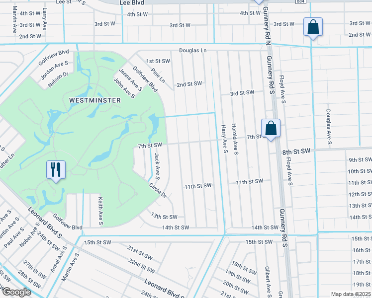 map of restaurants, bars, coffee shops, grocery stores, and more near 704 Icabod Avenue South in Lehigh Acres