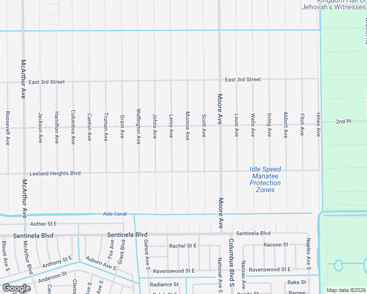 map of restaurants, bars, coffee shops, grocery stores, and more near 113 Monroe Avenue in Lehigh Acres