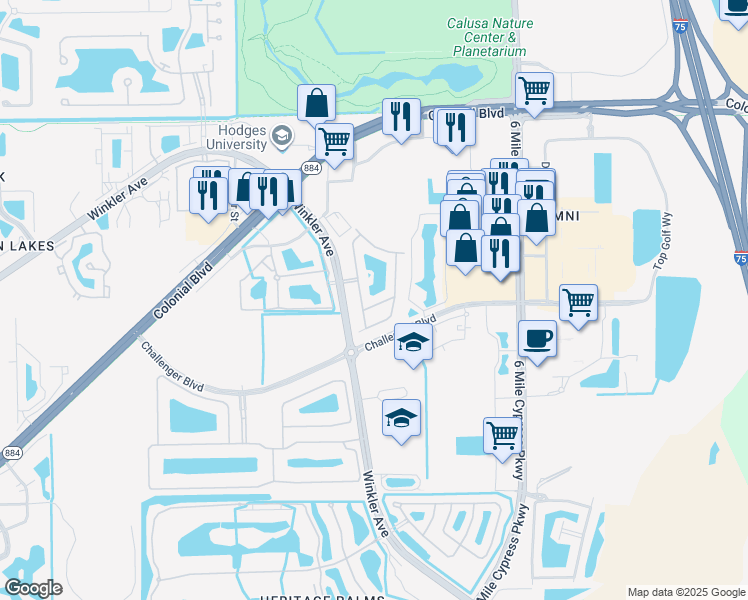 map of restaurants, bars, coffee shops, grocery stores, and more near 3815 Clearbrook Lane in Fort Myers