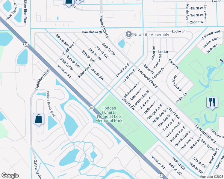 map of restaurants, bars, coffee shops, grocery stores, and more near 5055 28th Street Southwest in Lehigh Acres