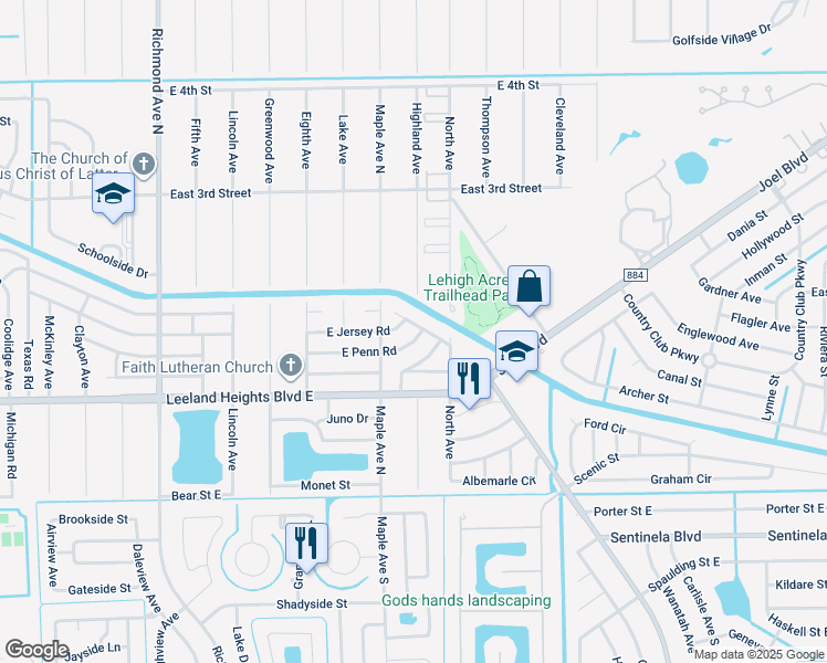 map of restaurants, bars, coffee shops, grocery stores, and more near 1104 East Jasmine Road in Lehigh Acres