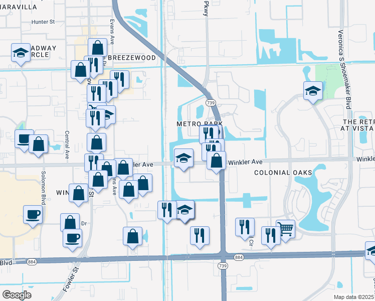 map of restaurants, bars, coffee shops, grocery stores, and more near 2825 Winkler Avenue in Fort Myers