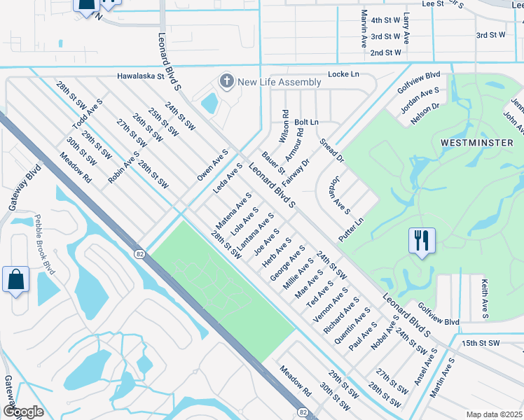 map of restaurants, bars, coffee shops, grocery stores, and more near 2405 Lola Avenue South in Lehigh Acres