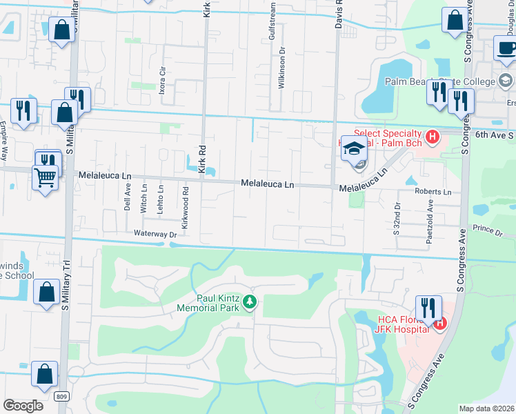 map of restaurants, bars, coffee shops, grocery stores, and more near 1110 Mathis Street in Lake Worth