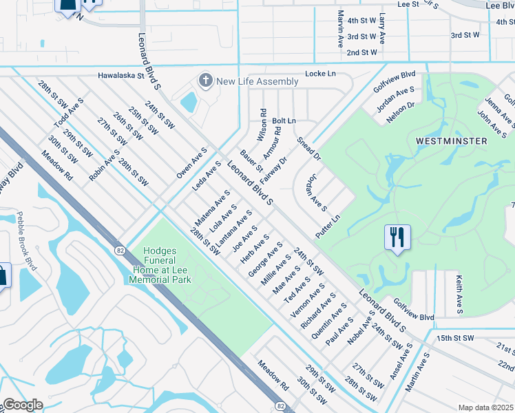 map of restaurants, bars, coffee shops, grocery stores, and more near 4957 Leonard Boulevard South in Lehigh Acres