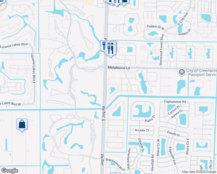 map of restaurants, bars, coffee shops, grocery stores, and more near 2102 Timberlane Circle in Greenacres