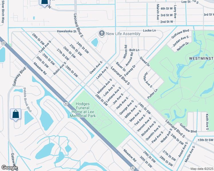 map of restaurants, bars, coffee shops, grocery stores, and more near 2505 Matena Avenue South in Lehigh Acres