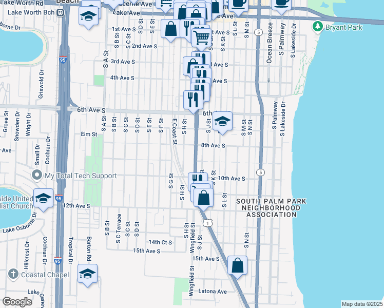 map of restaurants, bars, coffee shops, grocery stores, and more near 821 U.S. 1 in Lake Worth