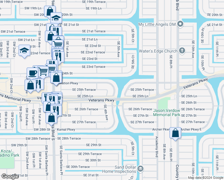 map of restaurants, bars, coffee shops, grocery stores, and more near 2510 Aviation Parkway in Cape Coral