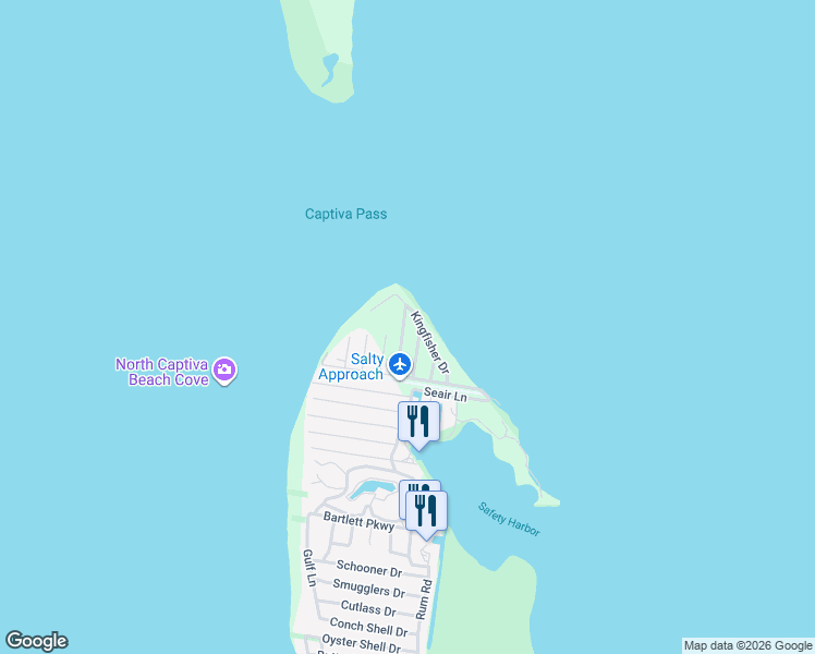 map of restaurants, bars, coffee shops, grocery stores, and more near 131 Swallow Drive in Captiva