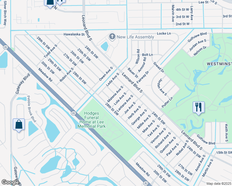 map of restaurants, bars, coffee shops, grocery stores, and more near 2507 Matena Avenue South in Lehigh Acres