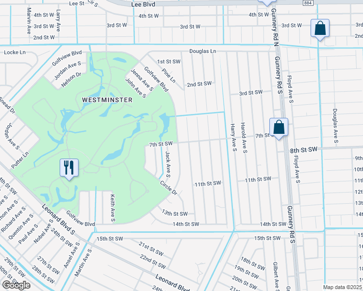 map of restaurants, bars, coffee shops, grocery stores, and more near 4580 Golfview Boulevard in Lehigh Acres