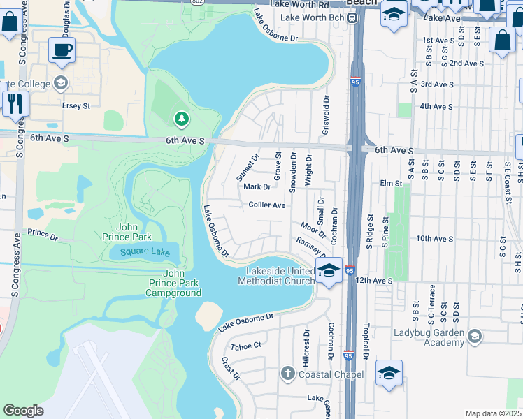 map of restaurants, bars, coffee shops, grocery stores, and more near 2029 Collier Avenue in Lake Worth