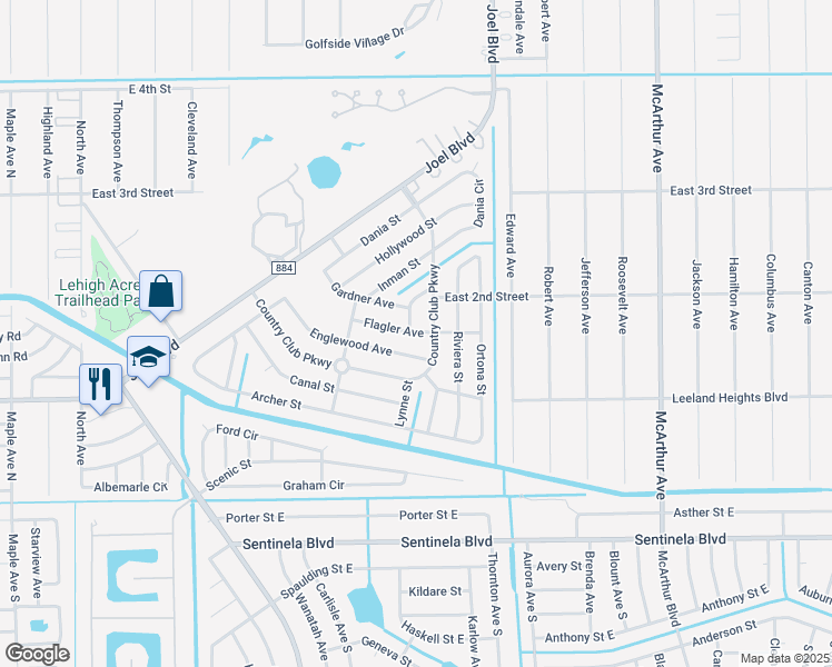 map of restaurants, bars, coffee shops, grocery stores, and more near 1831 Flagler Avenue in Lehigh Acres