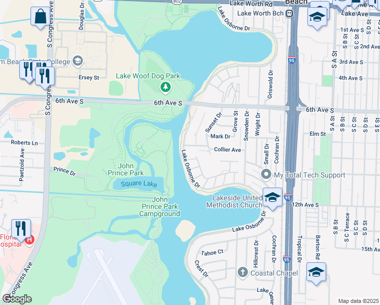 map of restaurants, bars, coffee shops, grocery stores, and more near 2802 Lake Osborne Drive in Lake Worth
