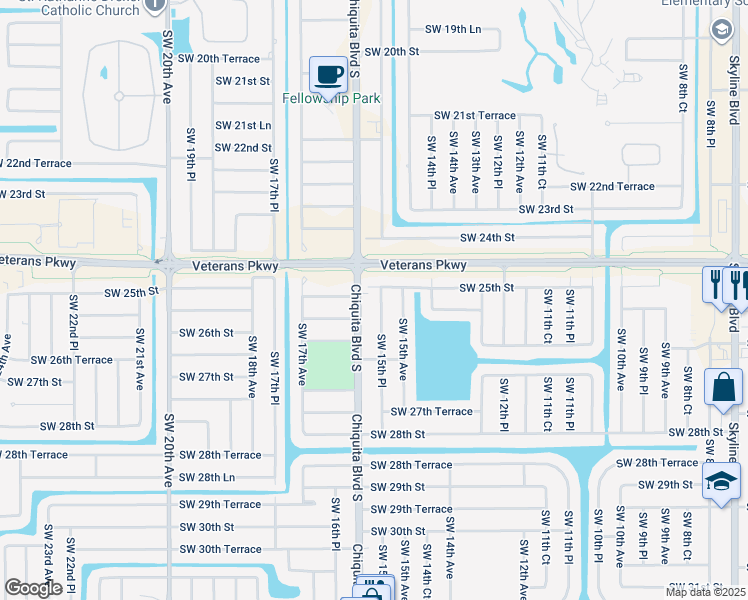 map of restaurants, bars, coffee shops, grocery stores, and more near 2512 Southwest 15th Place in Cape Coral