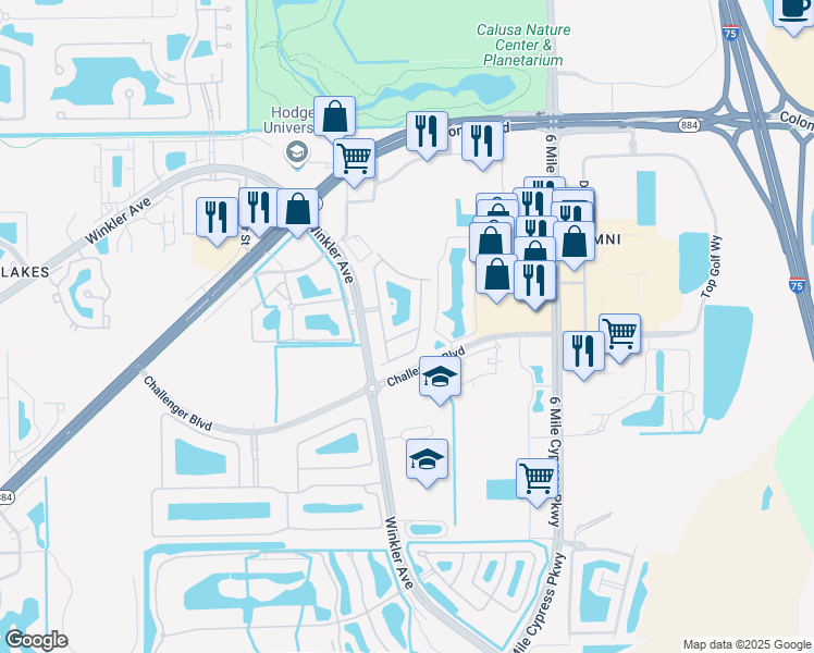 map of restaurants, bars, coffee shops, grocery stores, and more near 3825 Clearbrook Lane in Fort Myers